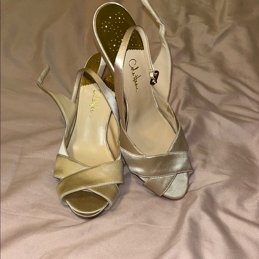 Cole Haan Women's Creamy champagne color satin/silky fabrics Slingback Heels